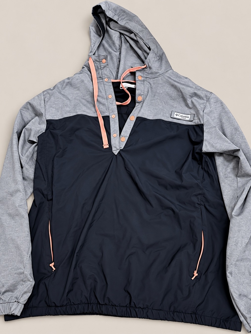 Columbia Navy and Gray Pullover Hoodie with Coral Accents